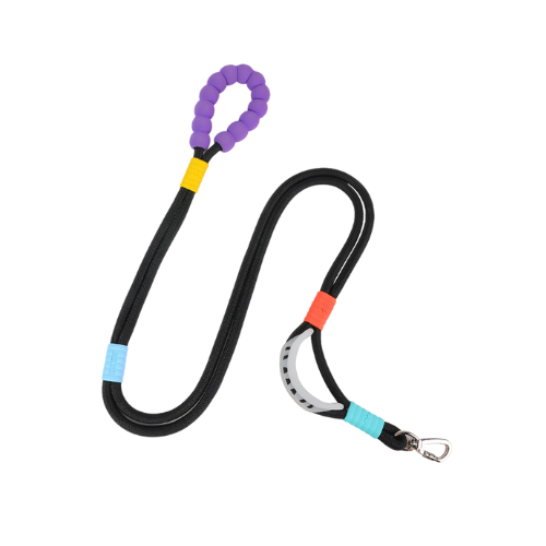 Dual-Section Braided Dog Walking Leash with colorful foam handle---Black Dual-Section Braided Dog Walking Leash with colorful foam handle--Black