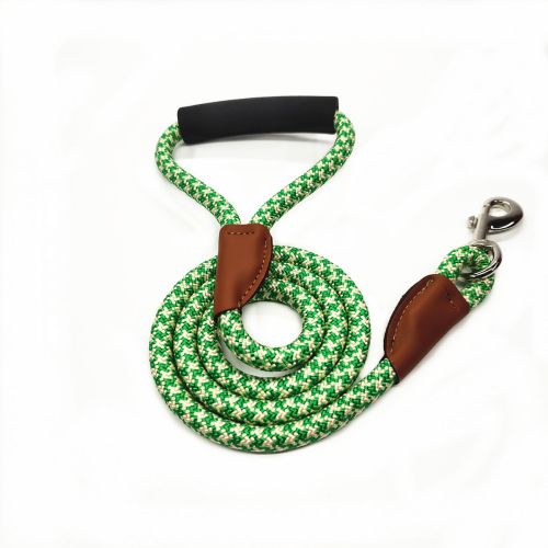 Multi-colored Swallow gird Pet rope leash with leather and Comfortable handle--Green Multi-colored Swallow gird Pet rope leash with leather and Comfortable handle--Green