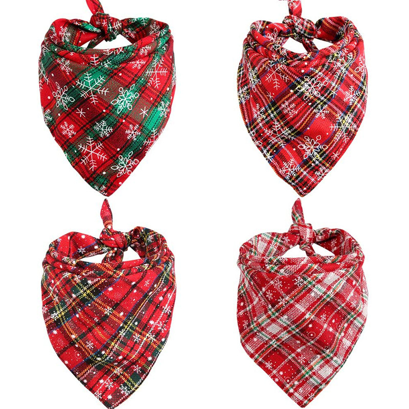 Wholesale pet bandana plaid snow pattern christmas design Wholesale pet bandana plaid snow pattern christmas design