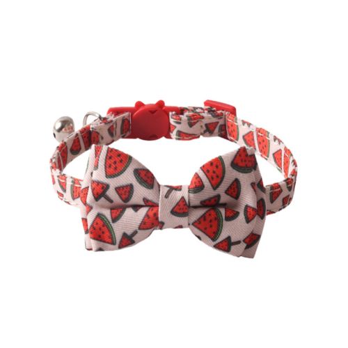 Custom Printing cat collar bowtie bandana set with bell---strawberry