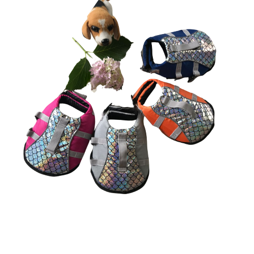 Dog Life Jacket with Laser fish scale for Swimming, Ripstop Vest Adjustable Swimsuit manufacturer