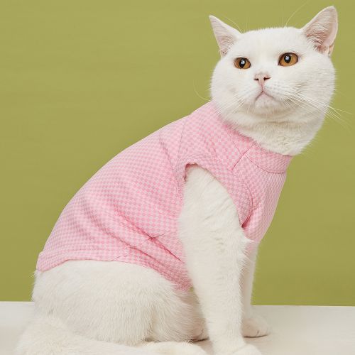 New cat and dog cooling vest pet clothes solid color plaid casual T shirts