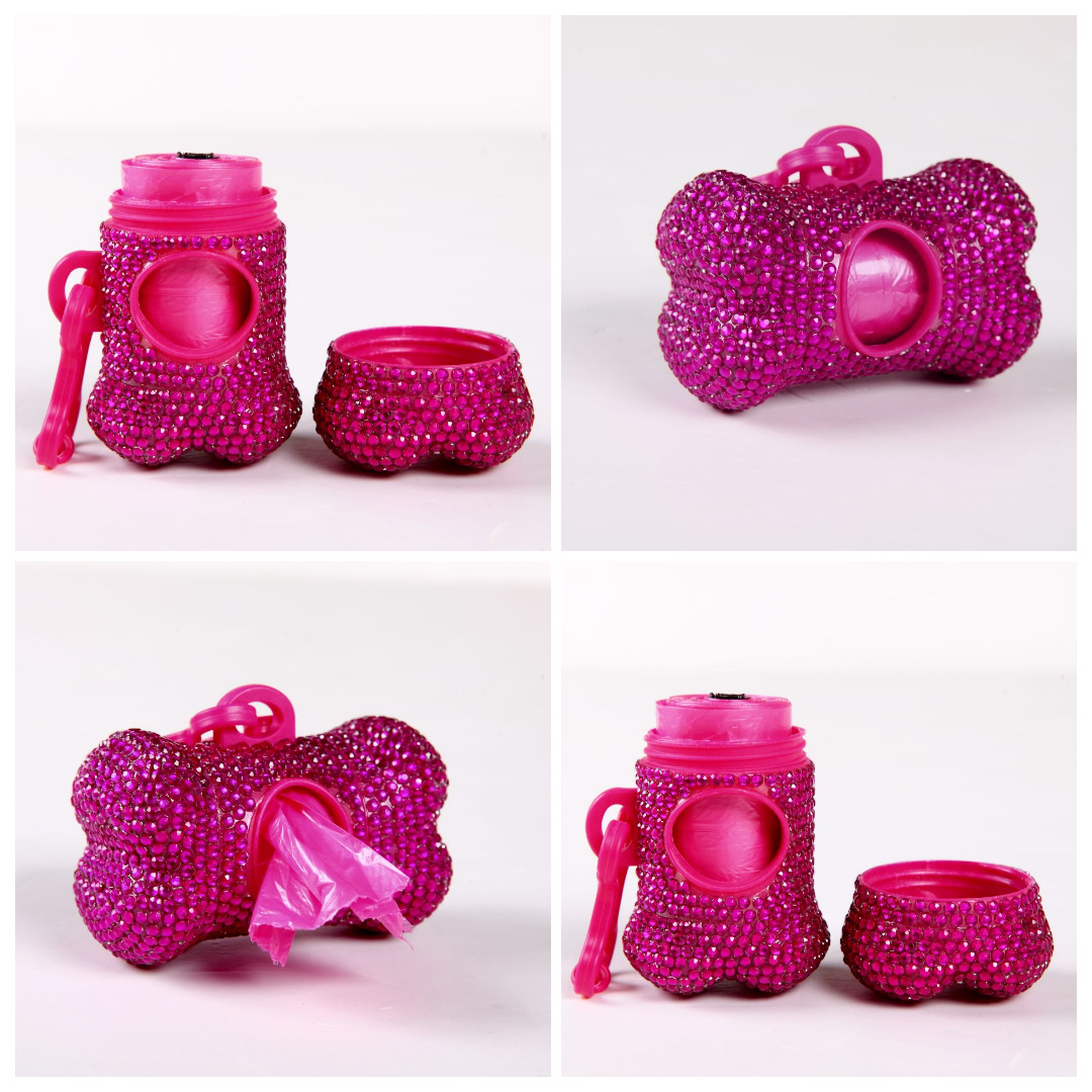 Luxury Rhinestone Dog Poop Bag Holder - Sparkling & Stylish Dispenser