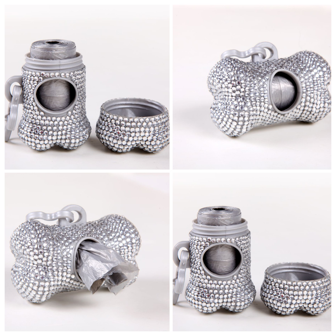 Luxury Rhinestone Dog Poop Bag Holder - Sparkling & Stylish Dispenser